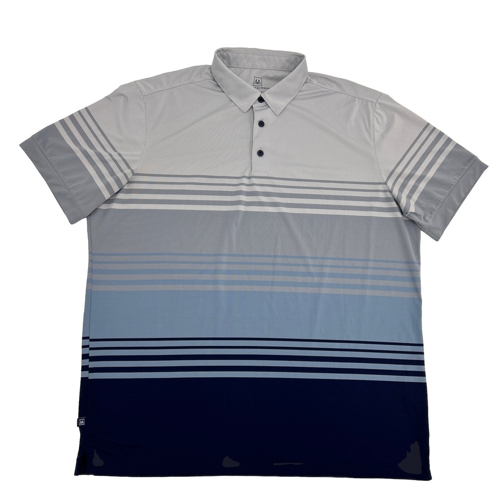 Mizzen + Main Shirt Men's L Gray Blue Stripes Short Sleeve Polo Performance Golf